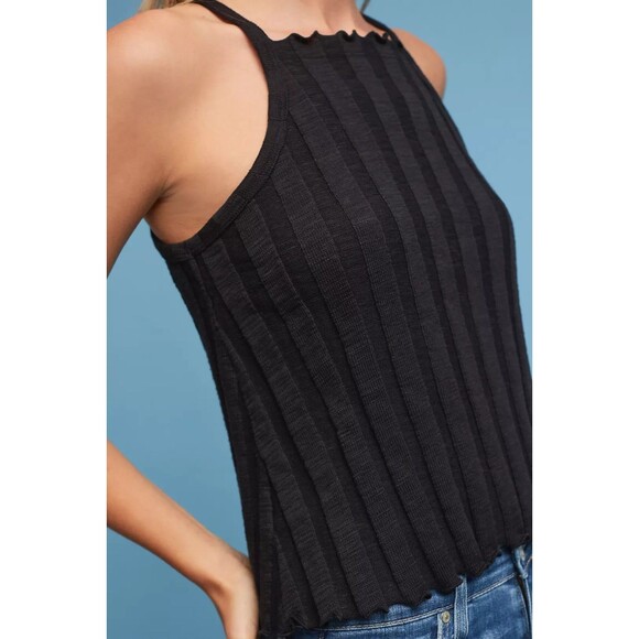 Akemi & Kin Kaden Ribbed Halter Top Black Knit Square Neck Lettuce Trim Medium - Picture 1 of 9